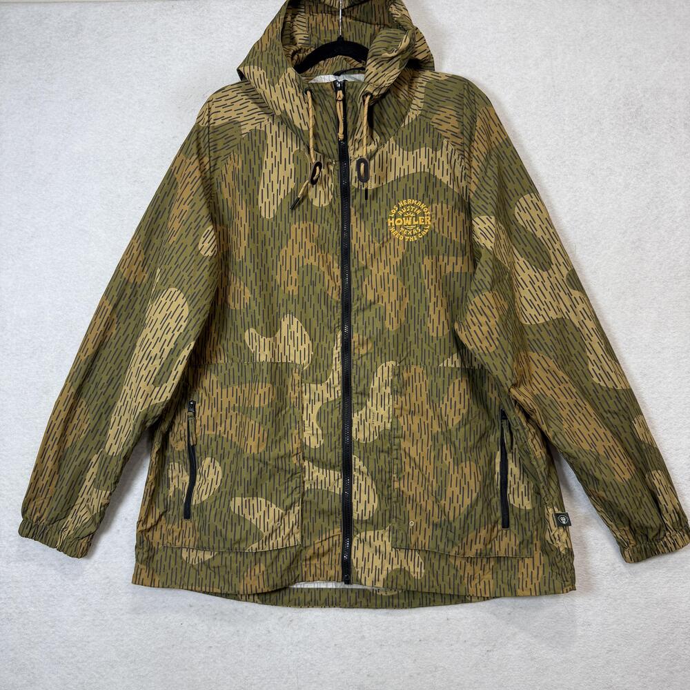 Howler Bros Jacket Mens 2XL Green Camo Hooded Nylon Windbreaker Zip Pockets